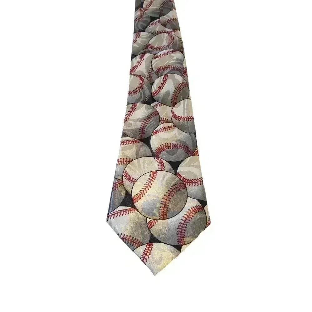 Steven Harris Baseball Necktie Tie Mens Handmade White Red Sports Coach Fun